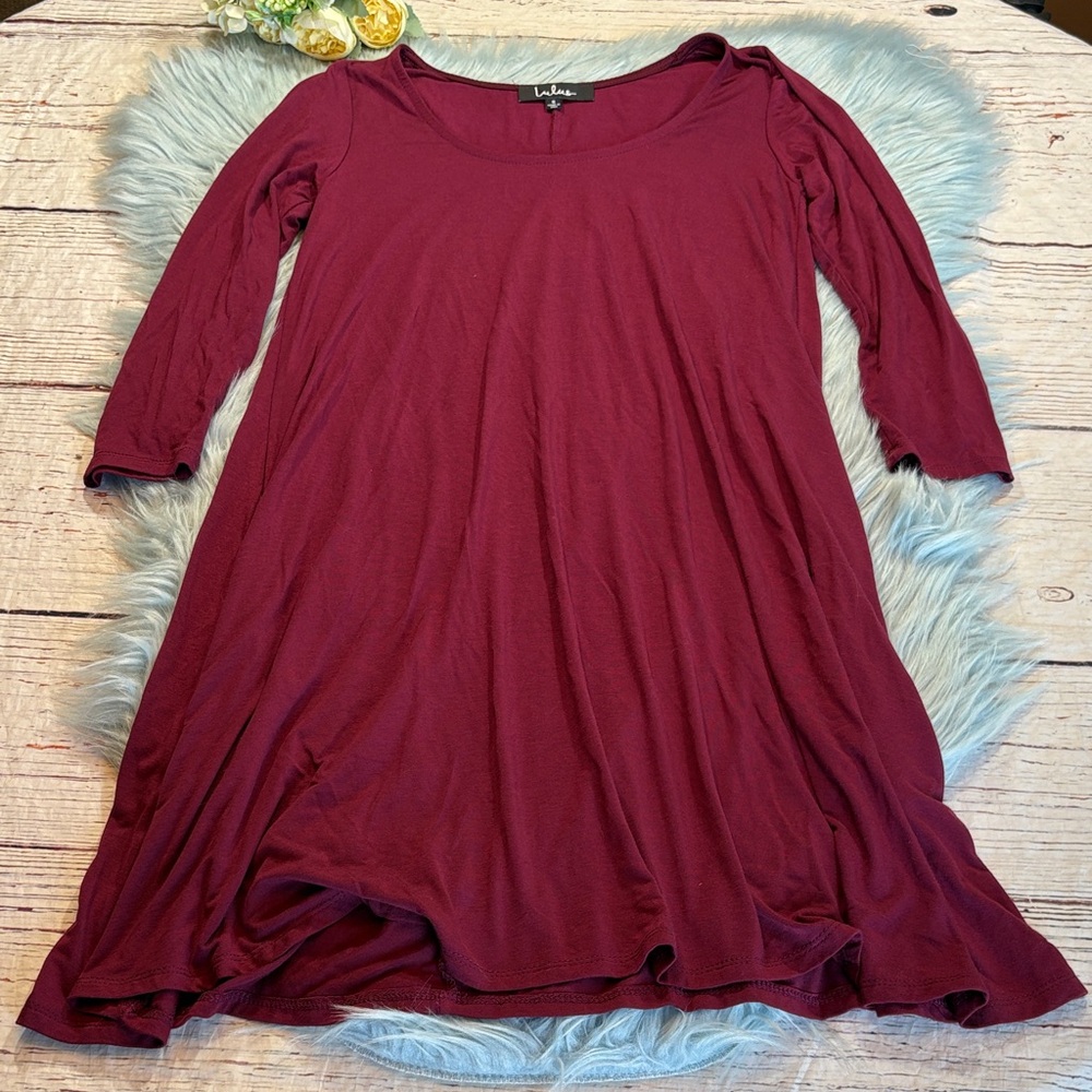 Lulus 3/4 Sleeve Swing Stretch Mini Dress Maroon Sz S